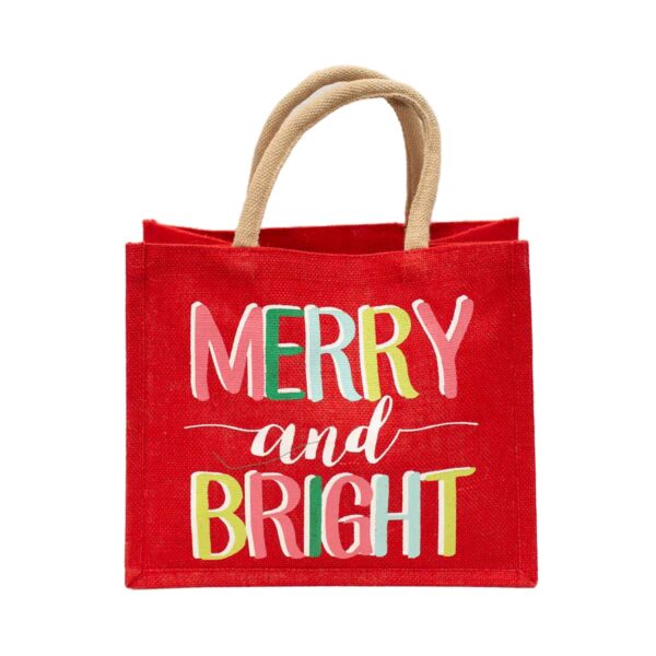 Red jute bag: Merry and Bright.