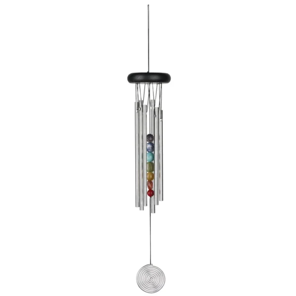 Chakra wind chime with seven stones.