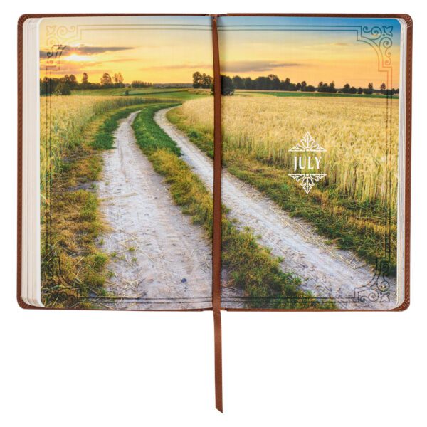 July: Country road sunset journal open.