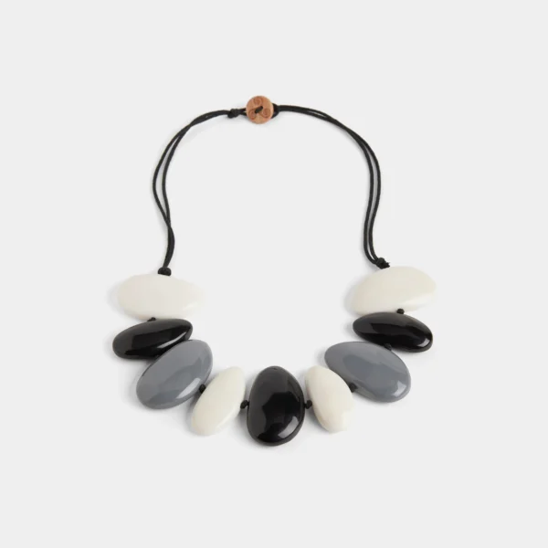 Black, grey, and white pebble necklace.