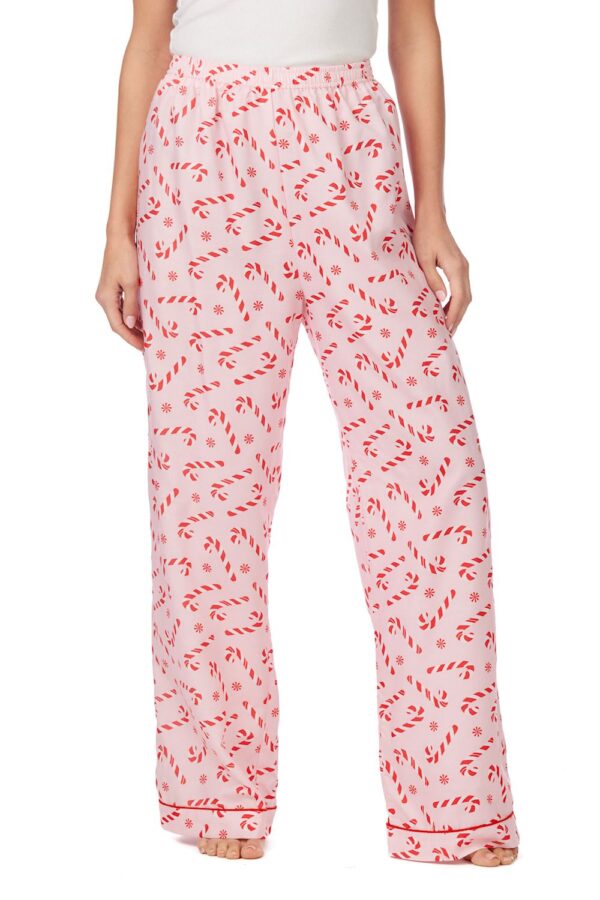 Pink candy cane print pajama pants.