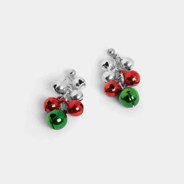 Here's an alt tag for the image: Christmas jingle bell earrings.