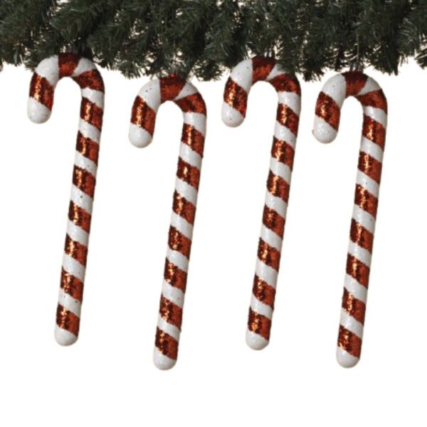 Four copper and white candy canes.