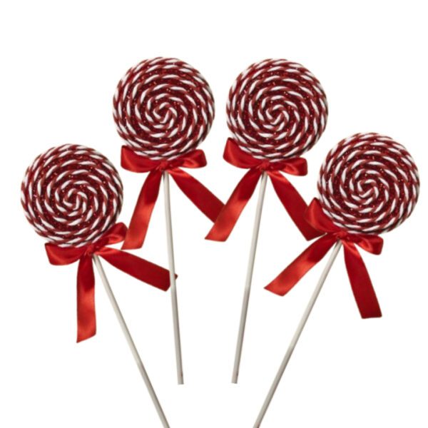 Red and white glitter lollipop picks.