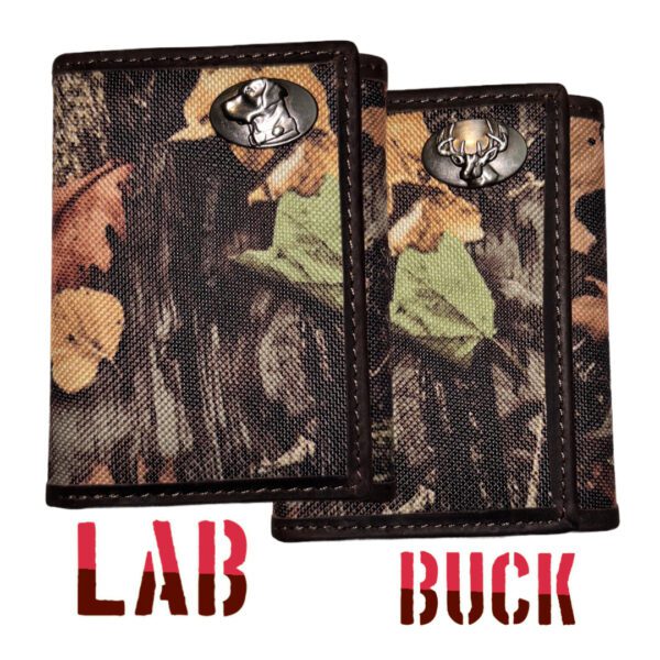 Camouflage wallets: Lab and buck.