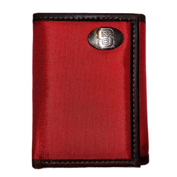 Red NC State tri-fold wallet.