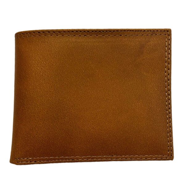 Brown leather wallet, stitched edges.