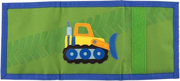 Green bulldozer wallet for kids.