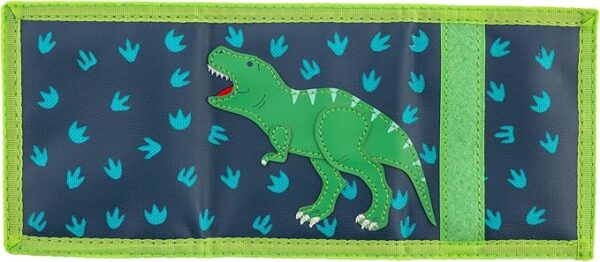 Tri-fold wallet, dinosaur design, green.