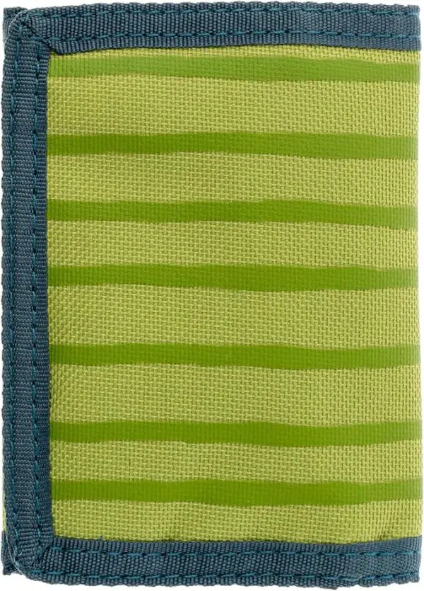 Green striped fabric wallet.