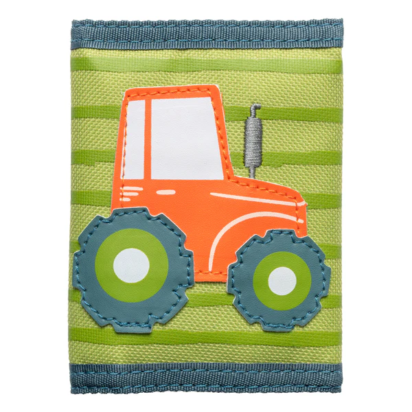 Green tractor wallet for kids.