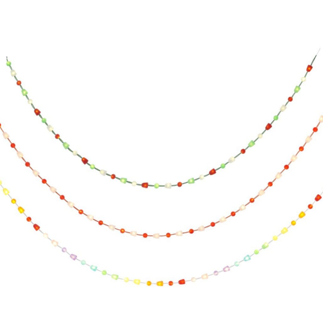 Colorful beaded string lights garland.