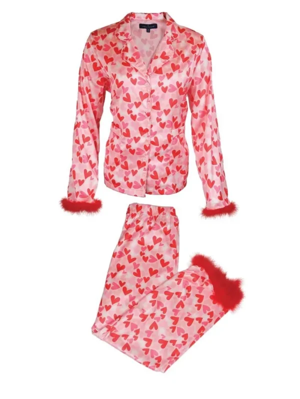 Valentines PJ Set with Feather Trim